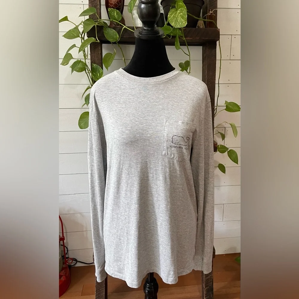 Vineyard Vines: Gray Long Sleeve Shirt with Whale Logo